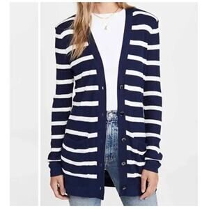 L’Agence Korin Blue White Striped Ribbed Button Front Cardigan Oversized Sweater